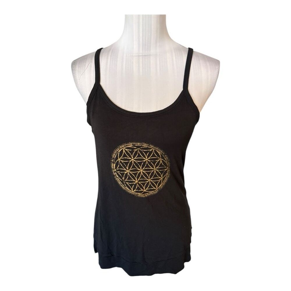 GAIAM Black Tank Top with Gold Geometric Print